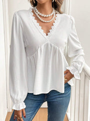 Kadın Uzun Kollu V Dantel Yaka Aerobin Bluz