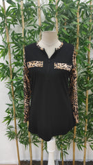 Kadın Uzun Kollu önden Fermuarlı Cepli Leopar Detaylı Viskon