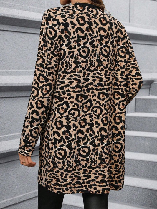 Kadın Uzun Kollu önü Açık Leopar Desenli Modal Ceket