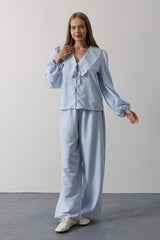 İşlemeli Bebe Yakalı Pantolon Takım - Taş