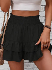Kadın Beli Lastikli Eteği Fırfırlı Mini Etek