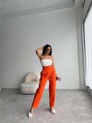 PANTOLON KAPALI CEP 3 DÜĞME DETAYLI - Mavi