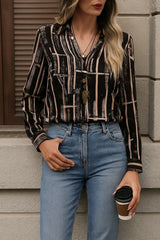 Kadın Uzun Kollu V Yakalı Desenli Dalgıç Bluz