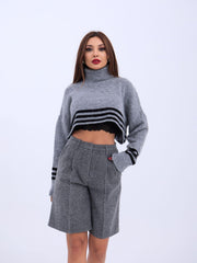 43241 TRİKO ÇİZGİLİ BALIKÇI CROP-SİYAH-EKRU
