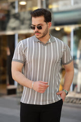 Erkek Yakalı örme Kumaş Kısa Kollu T-shirt