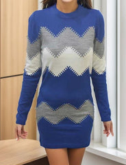 Kadın Uzun Kollu Zigzag Desen Triko Elbise