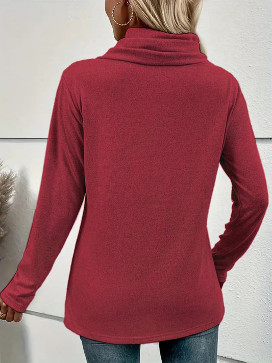 Kadın Uzun Kollu Kapişon Yaka Düğmeli Yumoş Bluz