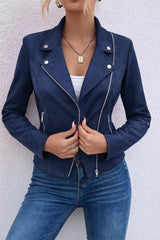 Kadın Uzun Kollu Yakalı önden Fermuarlı Kısa Süet Ceket