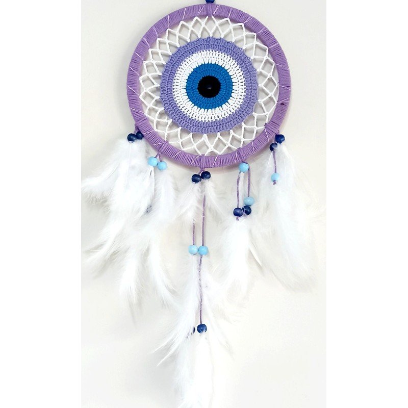 Nazar Boncuğu Motifli Lila Rengi Dream Catcher Düş Kapanı Duvar Süsü