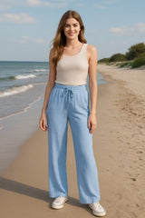 Kadın Beli Lastikli Pol Paça Pantolon