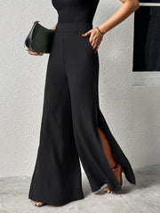 Kadın Yüksek Bel Yandan Fermuarlı Yırtmaçlı Geniş Paçalı Aerobin Pantolon