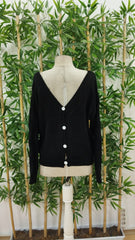 Kadın Uzun Kollu V Yakalı Arkası Düğmeli Triko Bluz