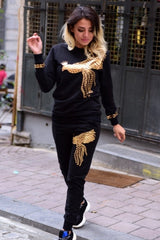 Kadın Uzun Kollu Tavus Kuşu Baskılı Iki Iplik Ikili Takım