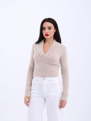 42531 TRİKO SİMLİ YAKALI CROP-ANTRASİT