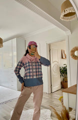 Kadın Uzun Kollu Balıkçı Yaka Bağcıklı Desenli şardonlu Dalgıç Bluz