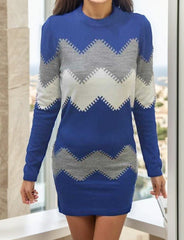 Kadın Uzun Kollu Zigzag Desen Triko Elbise