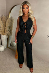 Kadın Ital Piliseli Kumaş önde Bağcık Detaylı Takım