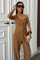 Tek Omuz Büstiyer Plazzo Pantolon Viscon Takım 10159