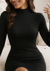 Kadın Uzun Kollu Yarım Balıkçı Yaka Viskon Elbise