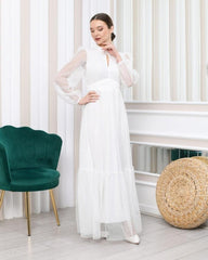 Kadın Damla Yaka Sırt Dekolteli Astarlı Tül Elbise