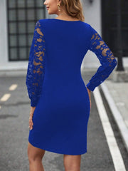 Kadın Uzun Kollu Kruvaze Yaka Beli Düğme Detay Krep Elbise