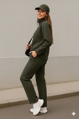 Kadın Balıkçı Yaka Fermuar Detay Polar Sweat Ve Pantolon Ikili Takım