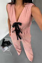 GOFRE BLUZ-PANTOLON TK KURDELE DETAYLI - Siyah