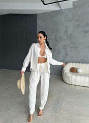 OMUZ SAÇAK DENİZ KABUĞU GÖMLEK - PANTOLON TAKIM - Bej