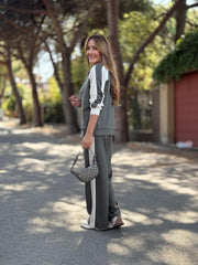 Kadın Hakim Yaka şerit Detay Hırka Ve Bol Paça Pantolon Ikili Takım