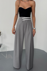 PANTOLON BEL ŞERİT DETAYLI - Gri