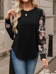 Kadın Uzun Kollu Bisiklet Yakalı Kolun çiçek Desenli Viskon Iki Iplik Bluz