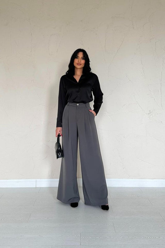 Füme Pileli Comfort Pantolon