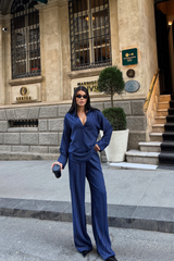 ÇİZGİLİ BLUZ  - PANTOLON TAKIM - Siyah