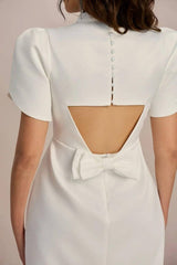 Kadın Atlas Kumaş Iç Astarlı Gizli Fermuarlı Inci Düğme Detaylı Mini Elbise