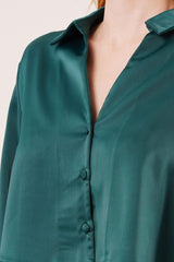 Saten Crop Model Kırmızı Gömlek