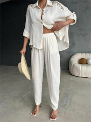 OMUZ SAÇAK DENİZ KABUĞU GÖMLEK - PANTOLON TAKIM - Bej