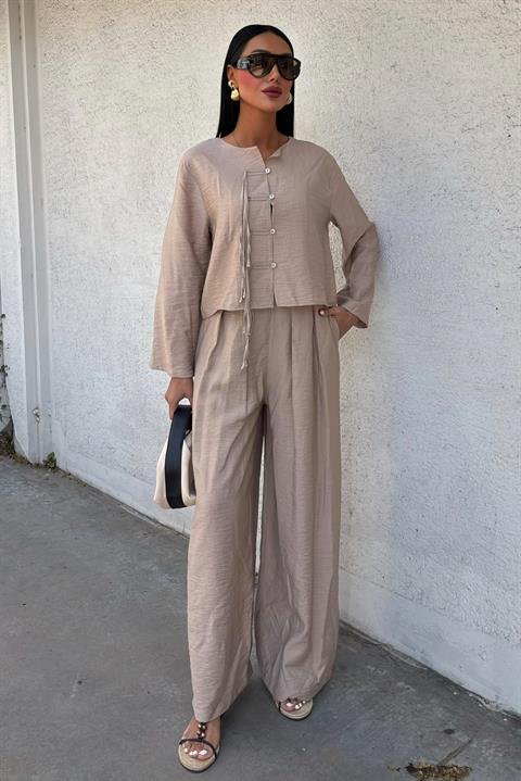 Önü İnce Kordon Detaylı Ve Double Paça Pantolonlu Takım 10180