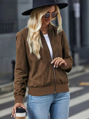 Kadın Uzun Kollu önden Fermuarlı Süet Ceket