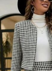 Kadın Uzun Kollu önü Açık Dokuma Ceket Ve Mini Etek Ikili Takım