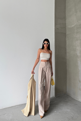 KAPALI GENİŞ PİLE CEP KAPAK DETAYLI PANTOLON - Gri