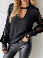 Kadın Uzun Kollu Damla Detaylı Viskon Iki Iplik Bluz