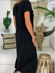 Kadın Kısa Kollu V Yaka Tam Boy Zebra Desen Pegasus Kumaş Elbise