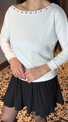 Kadın Uzun Kollu Kayık Yaka Kuş Gözü Detay Bluz