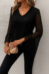 Kadın Uzun Kollu V Yakalı Kolları Ispanyol Detayı Sandy Bluz