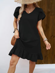 Kadın Kısa Kollu Bisiklet Yaka Fırfırlı Aerobin Elbise