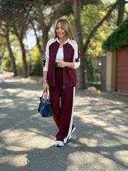 Kadın Hakim Yaka şerit Detay Hırka Ve Bol Paça Pantolon Ikili Takım