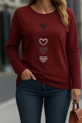 Kadın Uzun Kollu Bisiklet Yaka Desenli Viskon Bluz