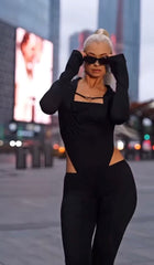 Kadın Uzun Kollu Kare Yaka Toka Ve Bel Dekoltesi Detaylı Tulum Tulum