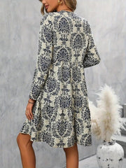 Kadın Uzun Kollu V Yakalı Fırfırlı Mini Süprem Elbise