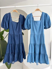 Kare Yakalı Ve Gipe Detaylı Tensel Elbise 2883